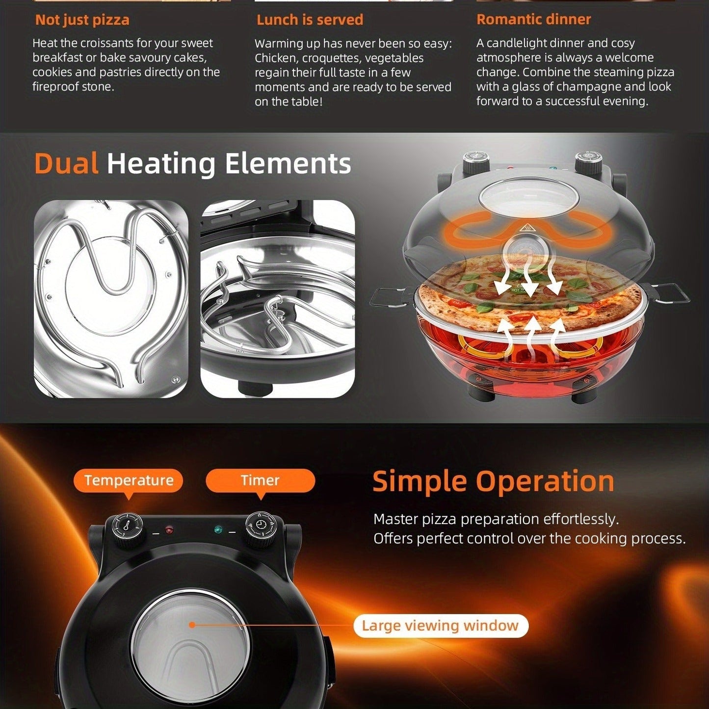 Pizza Oven Indoor 12-Inch Countertop, Heats Up to 800°F Electric Pizza Maker for Home, Fast Preheat