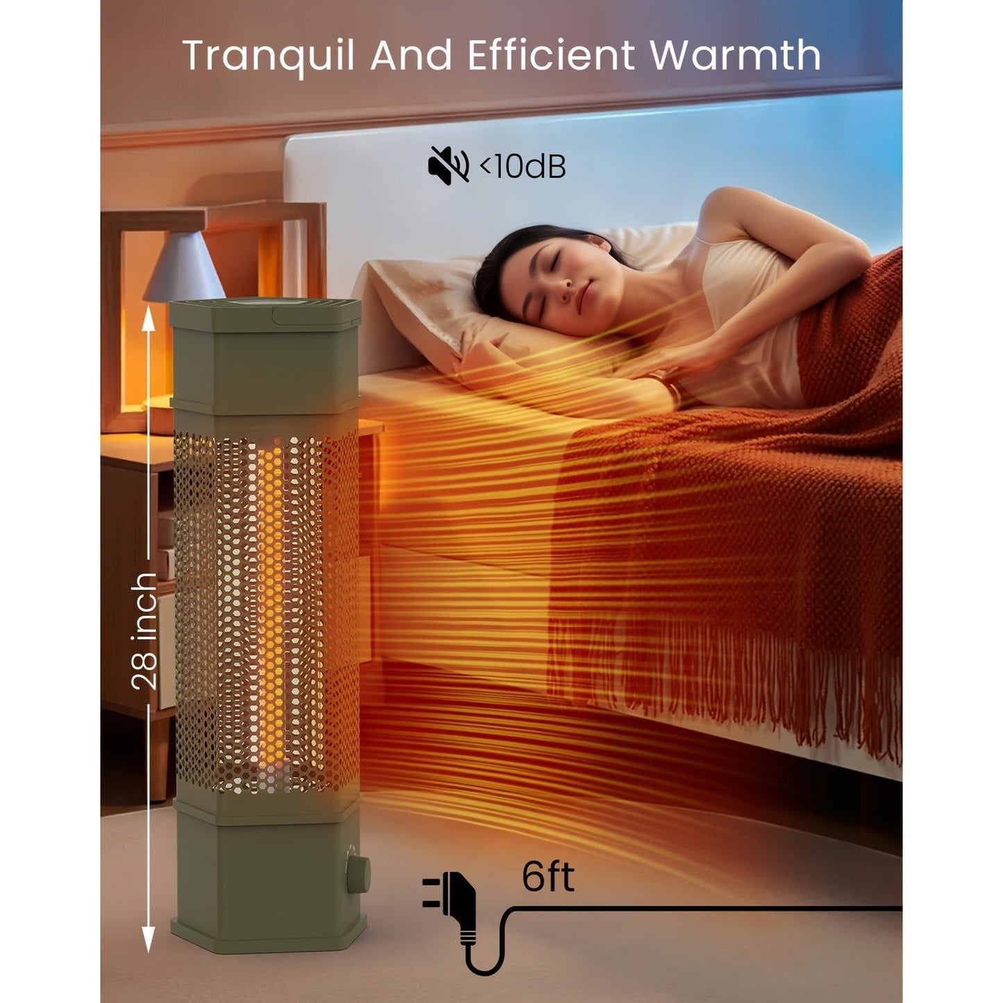 Electric Patio Heater 1400W 28", All-Around Radiant Heating with Tip-Over & Overheat Protection