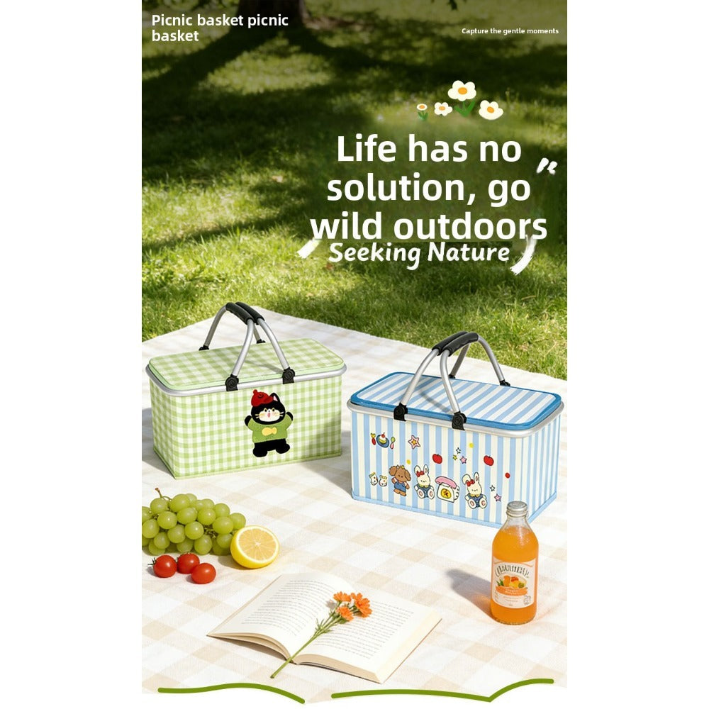 Insulated Picnic Box with Aluminum Frame – Collapsible Thermal Camping Storage Basket for Outdoor Picnic, BBQ
