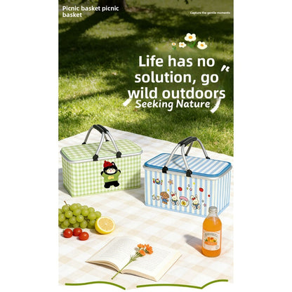 Insulated Picnic Box with Aluminum Frame – Collapsible Thermal Camping Storage Basket for Outdoor Picnic, BBQ