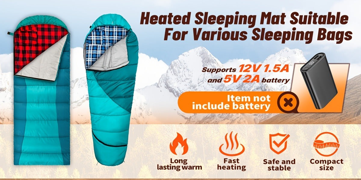 Heated Sleeping Bag Liner with 5 Heating Zones – Electric Sleeping Bag Mat, 3-Level USB Heat Control for Cold Weather Camping