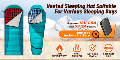 Heated Sleeping Bag Liner with 5 Heating Zones – Electric Sleeping Bag Mat, 3-Level USB Heat Control for Cold Weather Camping