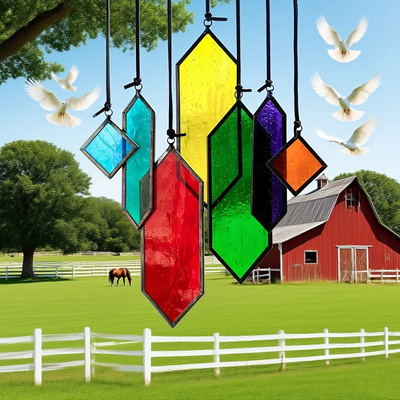 Glass Rainbow Suncatcher Hanging Ornament – Crystal Prism Window Sun Catcher for Garden, Patio & Home Decor