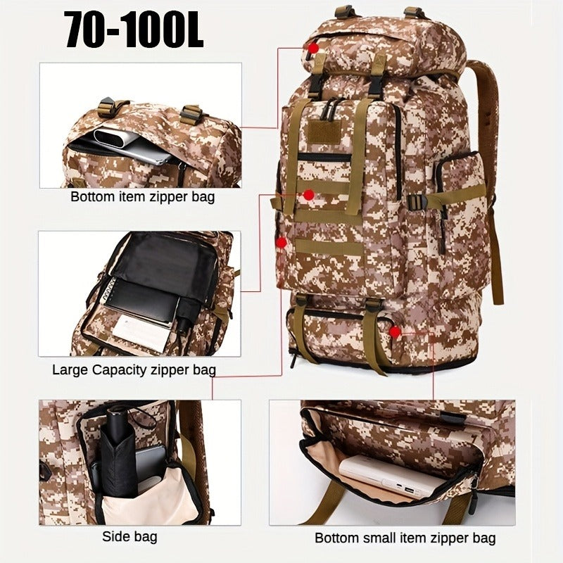 Large Capacity Expandable Outdoor Backpack 26-42 Gal – Soft Shell Geometric Pattern Hiking Rucksack for Camping