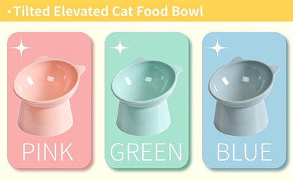 Cat Ear Shaped Raised Cat Bowls Set of 3 – Elevated Feeder Anti-Slip Base Neck Comfort Design, Pink Green Blue Feeding Dish for Cats
