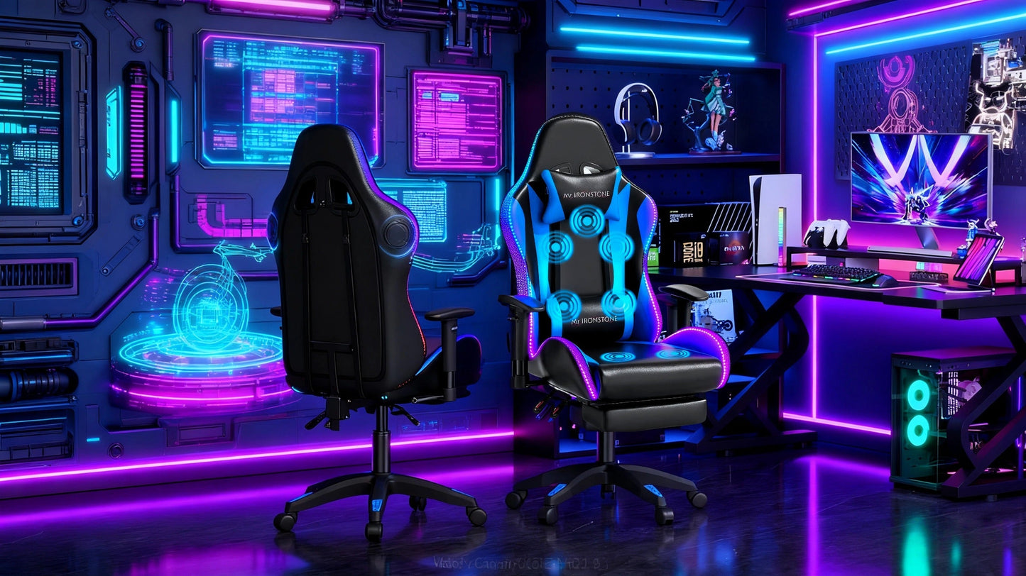 Gaming Chair with 7-Point Vibration Massage, Bluetooth Speakers, RGB Lighting, Footrest and 400lb Rating