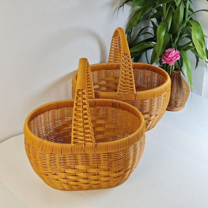 Rattan Basket Woven Shopping Basket with Handle – Extra Large Handcrafted Picnic Basket for Fruits, Eggs, Vegetables