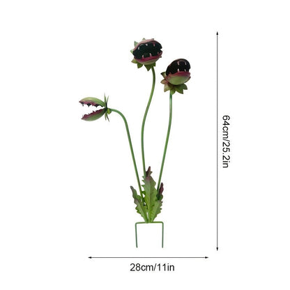 3D Metal Garden Sculpture Plaque – Scary Three-Head Flower Eating Monster Outdoor Lawn Decoration