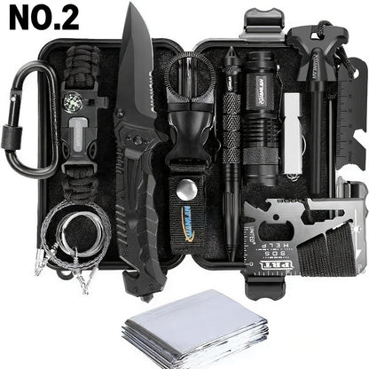 Tactical Survival Kit Multi-Tool Box – Emergency Outdoor Gear with Magnesium Fire Starter, Flint & First Aid Supplies for Camping, Hiking