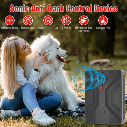 Ultrasonic Anti-Barking Device – Automatic Dog Bark Deterrent with 3 Frequency Modes & 50ft Range | Rechargeable 1500mAh