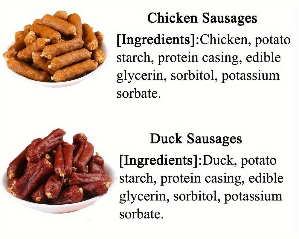 Soft Dog Sausage Snacks in Chicken or Duck Labels with 7.1-Ounce to 2.7-Pound Package Options
