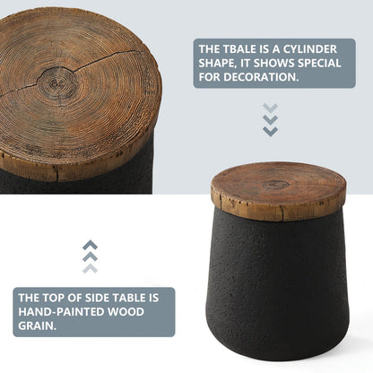 Outdoor Side Table 17-Inch Concrete Design with Wood-Look Top in Black, Hourglass and Compact Options