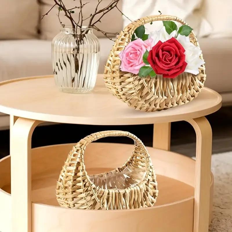 Wicker Basket Set Half Moon Shape with Handle – Small Rattan Baskets 3/5/6 Pcs for Wedding Flower, Home Decor, Garden Storage & Picnic