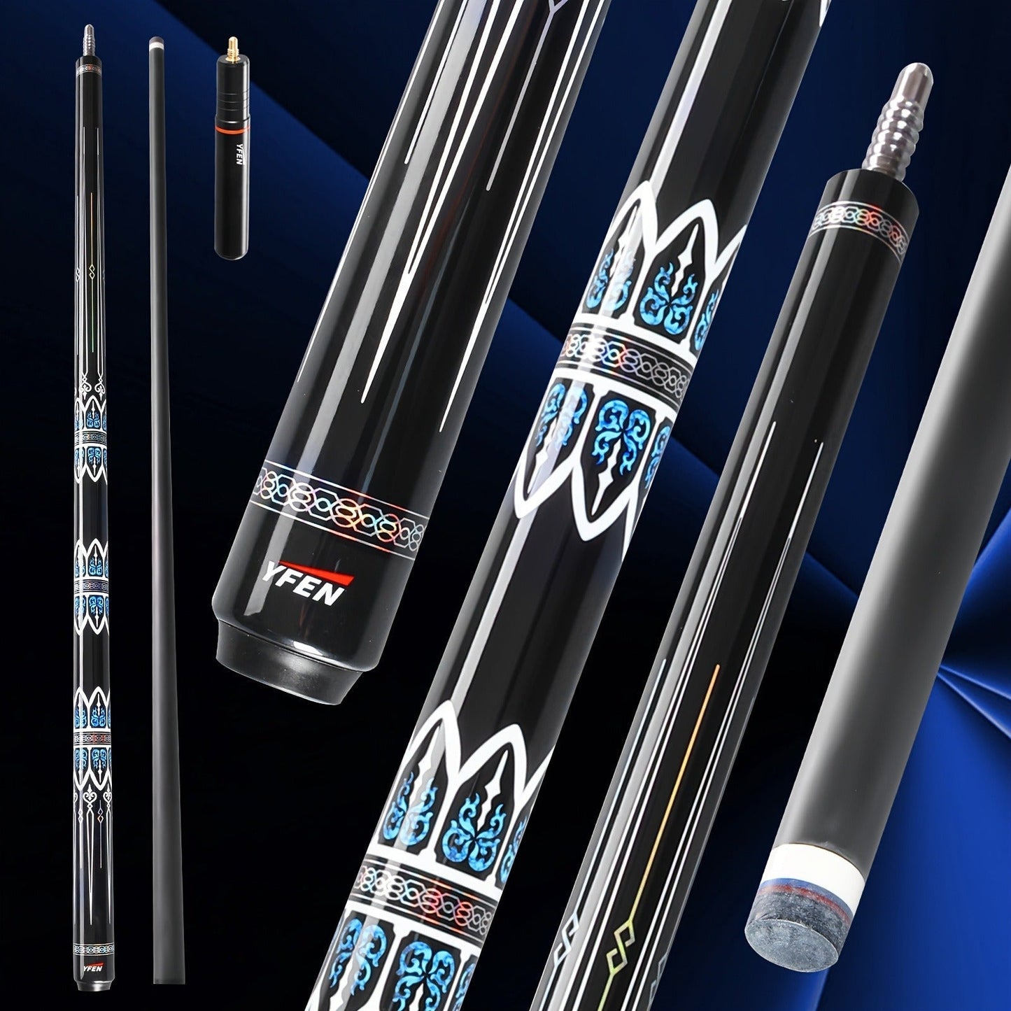 Carbon Fiber Pool Cue Stick Low Deflection Billiard Cue with 11.8mm 12.5mm Tip Pro-Taper Shaft Canadian Maple Butt Extension Compatible