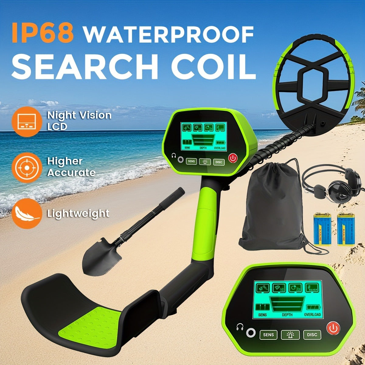 Metal Detector with LCD Display 8-Inch Coil 4 Modes Waterproof for Coins Relics Gold