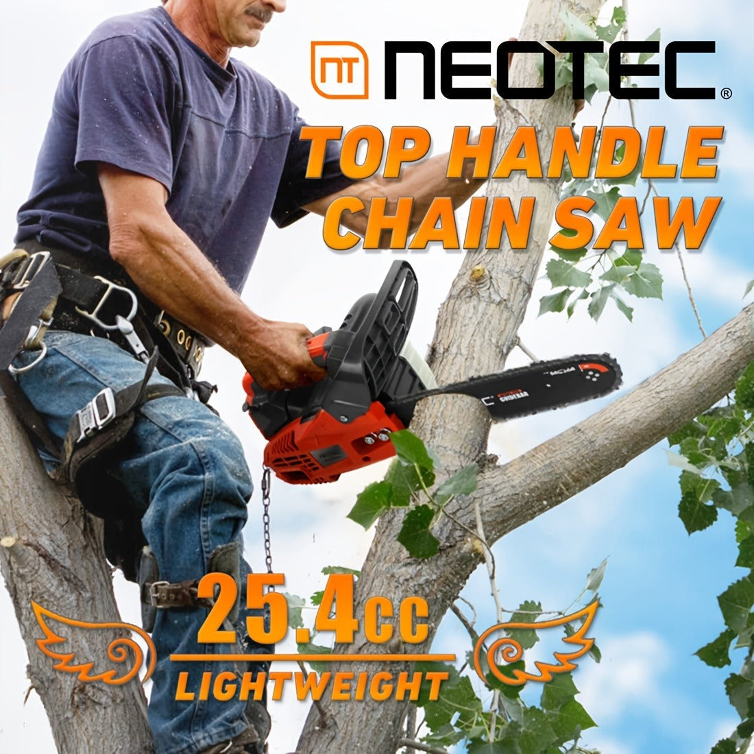 25.4CC 12-Inch Top-Handle Gas Chainsaw with Two-Stroke Engine and Pictured Accessory Group