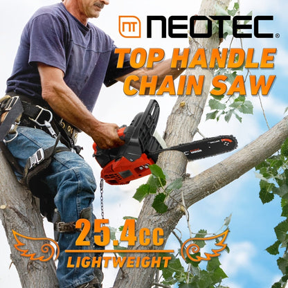 25.4CC 12-Inch Top-Handle Gas Chainsaw with Two-Stroke Engine and Pictured Accessory Group
