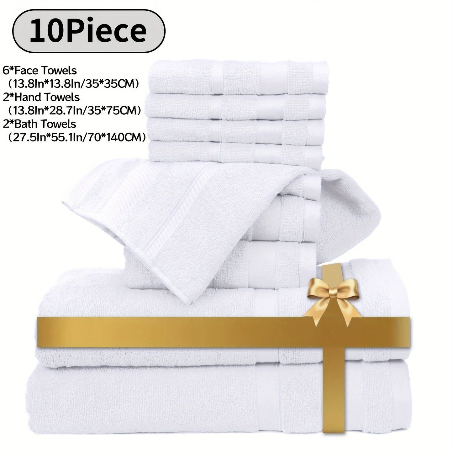 Towel Set 6 or 10 Piece Pure Cotton Bath Towels in Grey, Blue, White or Yellow for Home, Gym and Travel