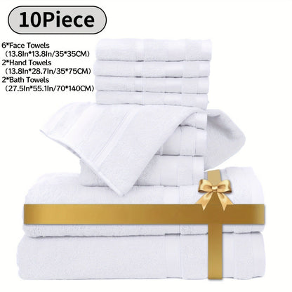 Towel Set 6 or 10 Piece Pure Cotton Bath Towels in Grey, Blue, White or Yellow for Home, Gym and Travel