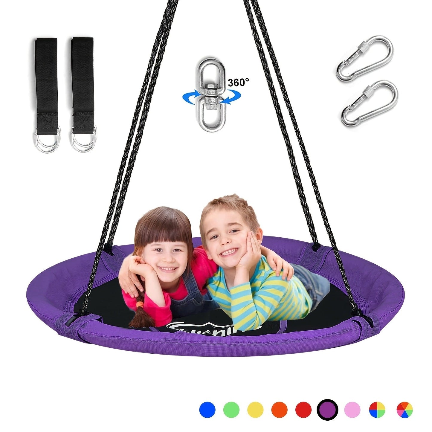 Saucer Tree Swing 43 Inch 360 Degree Rotating Flying Saucer Swing with Swivel Hanging Straps Adjustable Ropes Round Spinner Swing for Tree