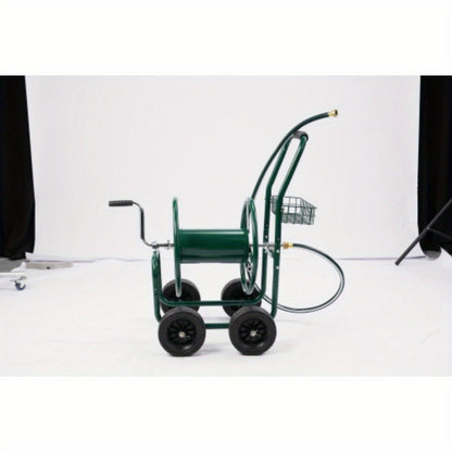 Garden Hose Reel Cart | 250ft Capacity, Heavy-Duty Steel, 4 Wheels & Storage Basket