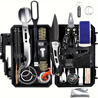 Wilderness Survival Kit, 12/20/60 Piece Outdoor Emergency Gear Set with Paracord Bracelet, Survival Whistle, Flashlight, Wire Saw & More