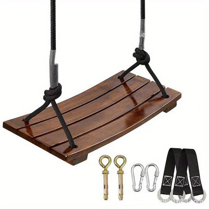 Solid Wood Outdoor Swing Seat 440LBS Capacity Adjustable Rope Length Single Seat Tree Swing for Kids Adults Backyard Garden Patio Hanging