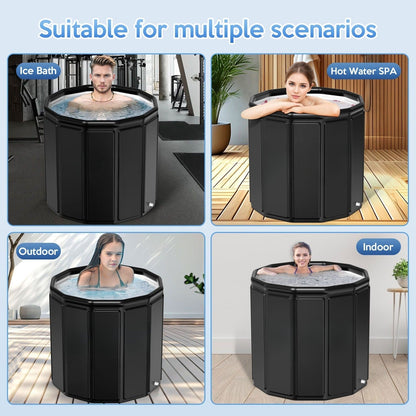 Cold Plunge Tub Foldable Ice Bath, 95-Gallon 34"x34"x30" Portable Cold Water Therapy Tub for Indoor & Outdoor Recovery