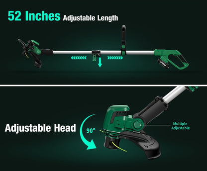 String Trimmer Cordless 2-in-1 Weed Wacker & Lawn Edger with Wheels, KIMO Brushless Motor 20000 RPM