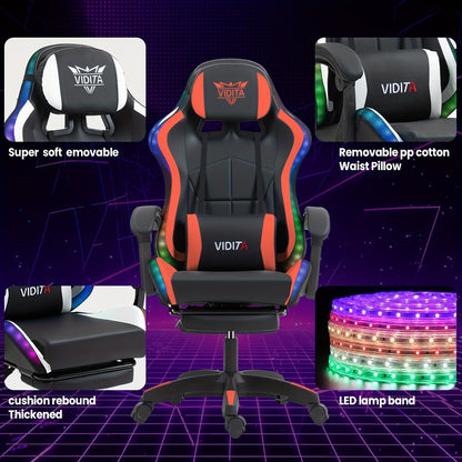 RGB Gaming Chair with LED Lights Footrest Ergonomic Gaming Chair with Massage Lumbar Support Reclining Video Game Chair for Adults Home