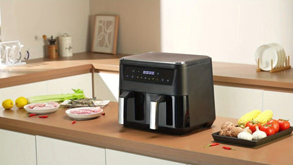10Qt Dual-Basket Air Fryer with Two Viewing Windows, Sync Controls, Touch Panel and 50 Paper Liners