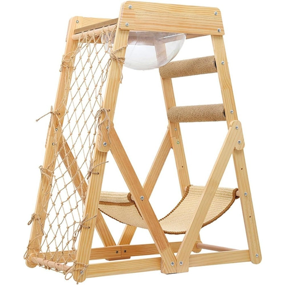 Cat Tree Triangle Cat Tower with Sisal Scratching Posts, Soft Hammock Bed & Hanging Feather Toys – Bamboo Stable Cat Climbing Tower