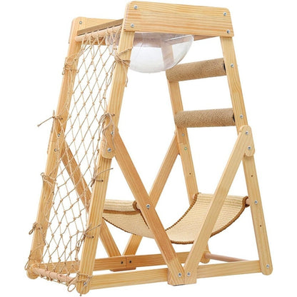 Cat Tree Triangle Cat Tower with Sisal Scratching Posts, Soft Hammock Bed & Hanging Feather Toys – Bamboo Stable Cat Climbing Tower
