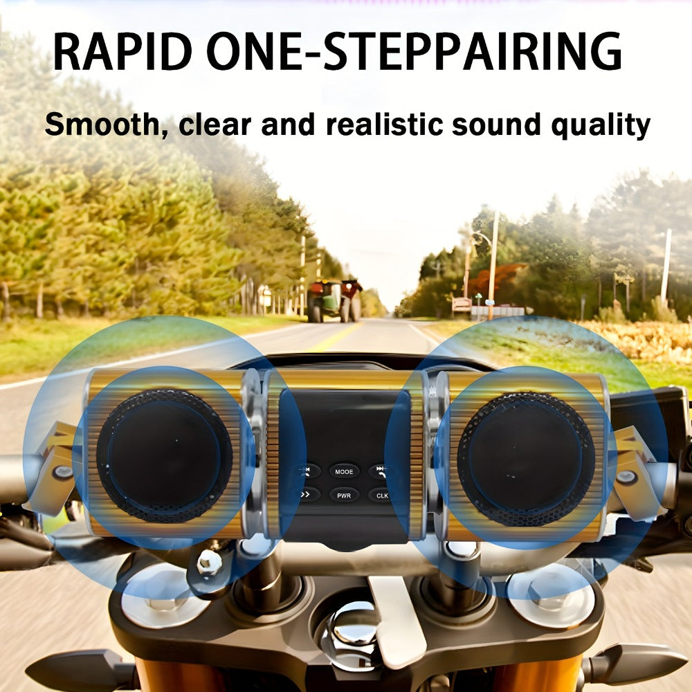 Motorcycle Bluetooth Speaker Sound Bar with Built-in Amplifier – IPX5 Waterproof, FM Radio, USB & AUX Input