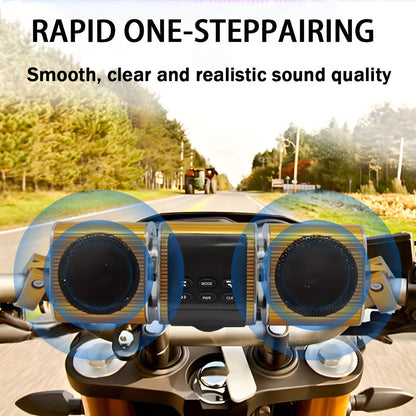 Motorcycle Bluetooth Speaker Sound Bar with Built-in Amplifier – IPX5 Waterproof, FM Radio, USB & AUX Input