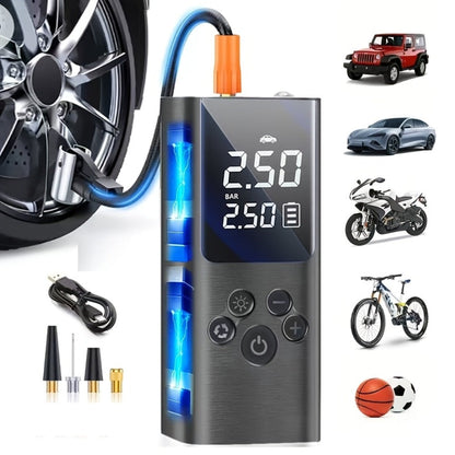 Cordless Tire Inflator Portable USB Rechargeable – Digital Gauge & LED Light, Fast Air Compressor with Auto Shutoff for Car, Bike