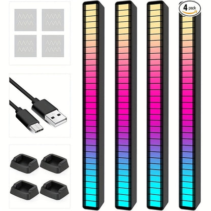 Sound Activated RGB Ambient Light Bars 2/4 Pack, Music Rhythm Sync USB Plug & Play, Color Changing Atmosphere Lights for Gaming Room