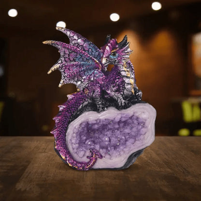 Dragon Figurine Statue Guarding Crystal Cave Polyresin Collectible Home Decor Sculpture Fantasy Dragon for Garden, Patio and Yard Use