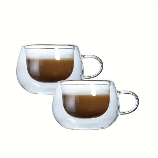 Double Wall Glass Coffee Cups with Handle Insulated Transparent Borosilicate Espresso for Entryways, Bedrooms and Living Spaces