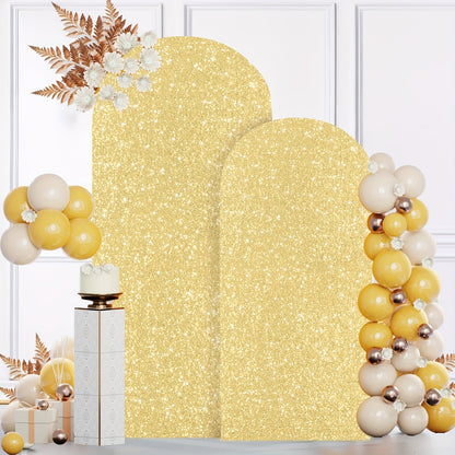 Glitter Sequin Arch Cover 2 Set 6Ft & 7.2Ft Metallic Spandex Payette Panel Wedding Arch Backdrop Cover for Wedding Ceremony, Birthday Party