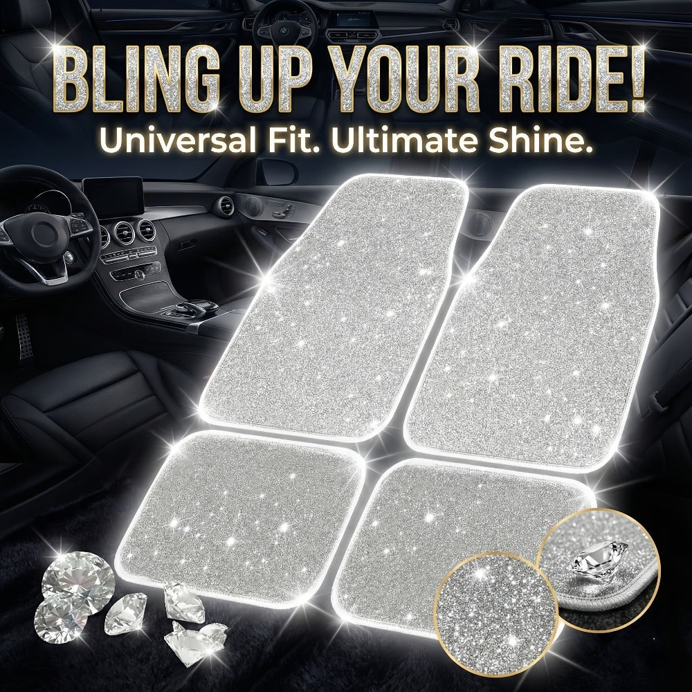 Crystal Bling Car Floor Mats for Women – Sparkling Diamond & Flash Glitter Universal Non-Slip Waterproof Auto Floor Pads