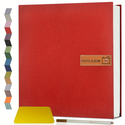 Self Adhesive Photo Album Scrapbook – Large Linen Cover Memory Book for 4x6 5x7 8x10 Photos, DIY Picture Book with Metal Pen, Gift for Mom