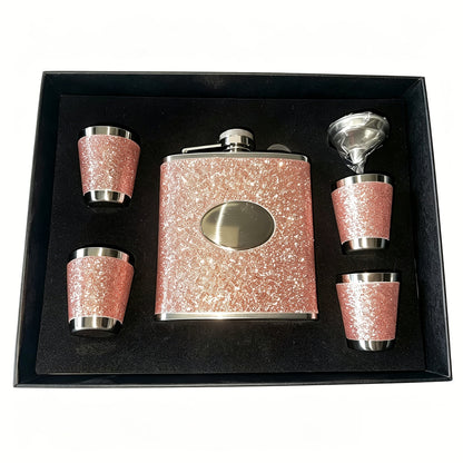 Flask Set for Women 6oz Leather Wrapped Stainless Steel Hip Flask Gift Set with 4 Cups for Entryways, Bedrooms and Living Spaces