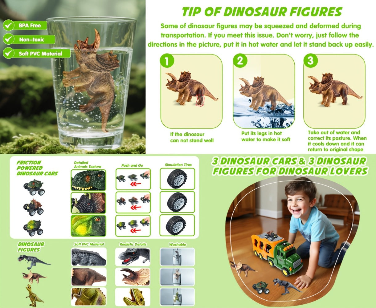 Dinosaur Transport Truck Toy Set with Lights & Sounds with the Listed Color, Size or Set Options for Everyday Use