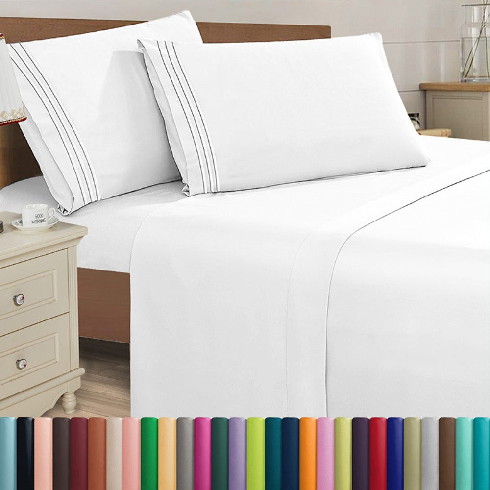 Microfiber Bed Sheet Set 4-Piece Deep Pocket Cooling Sheets Twin Full Queen King Cal King Split King
