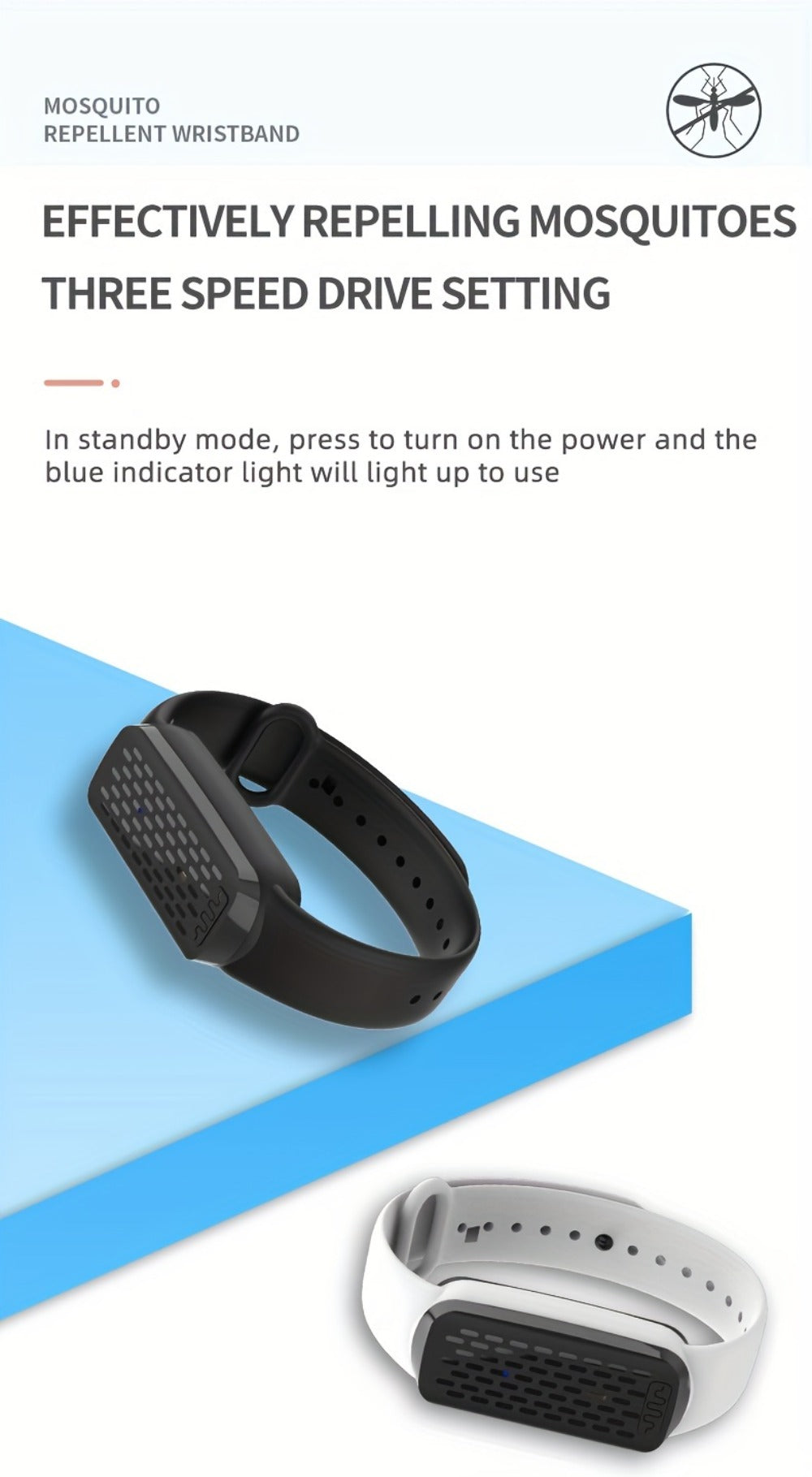 Ultrasonic Mosquito Bracelet 3-Pack, USB Rechargeable Intelligent Bug Wristband for Camping, Outdoor