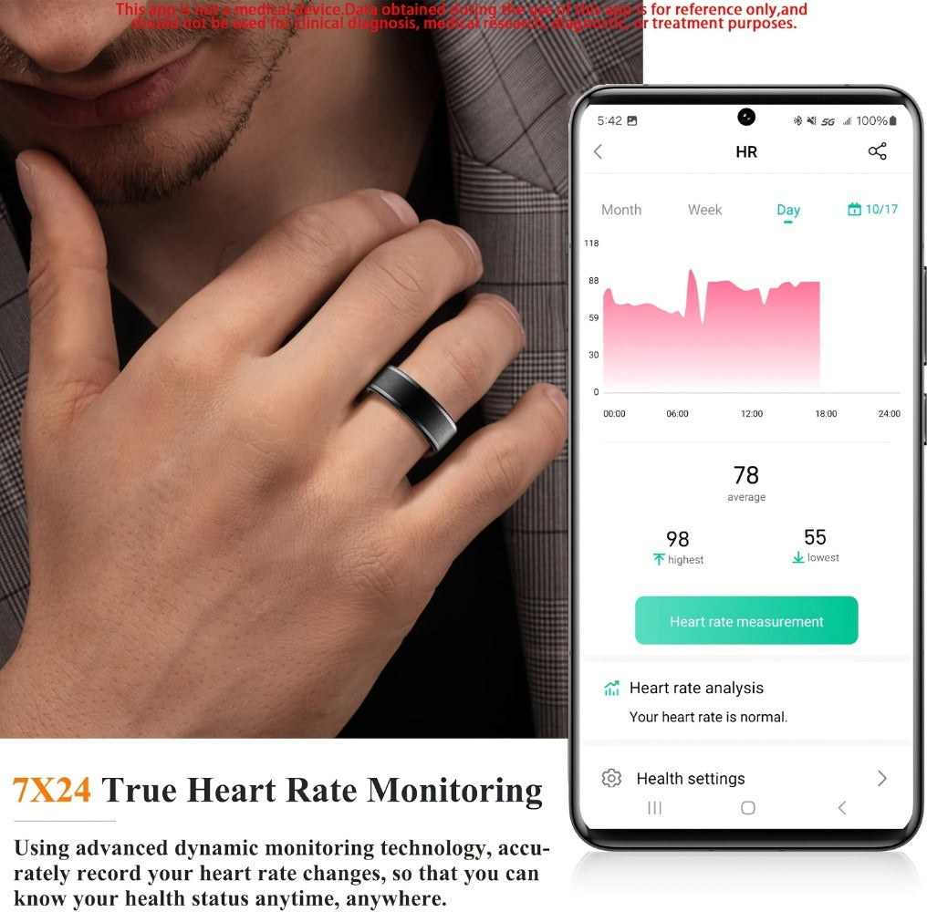 Smart Ring Fitness & Health Tracker for Men & Women, Heart Rate, Sleep, Steps, Calories, Body Temp & HRV Monitoring