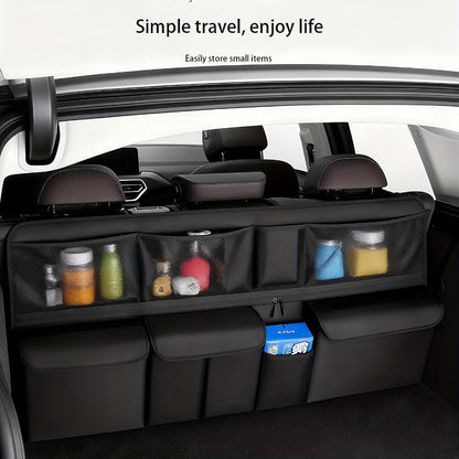 Car Trunk Organizer Bag – High Capacity Oxford Cloth Rear Seat Storage with Adjustable Dividers & Storage Pockets, Universal Fit for Cars
