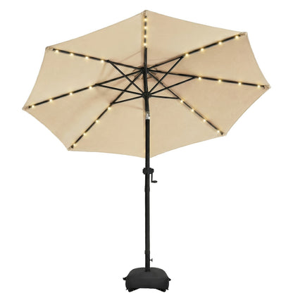 Patio Umbrella 9FT Solar LED Style with 32 Lights, Double Vent, Push Tilt, Crank and Eight Color Options