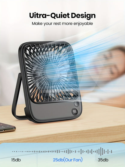 USB Desk Fan Battery Operated, 2000mAh & 5000mAh Rechargeable Mini Personal Fan, 4-Speed Adjustable